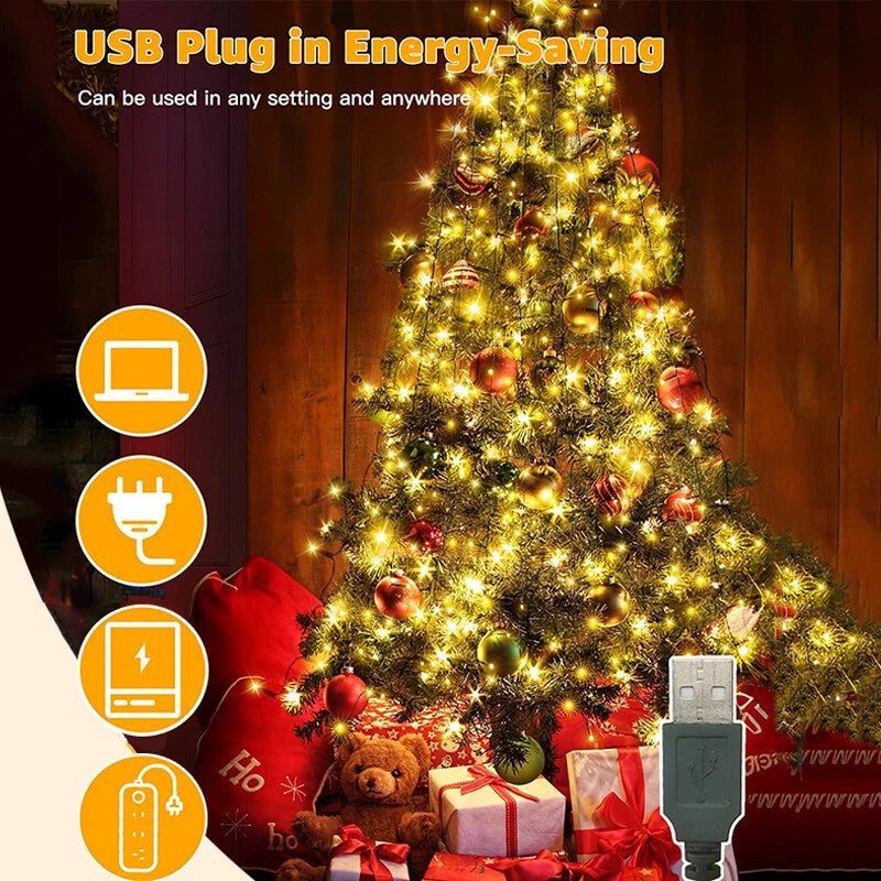 Christmas Decoration Lights 200/400 LED Waterfall Christmas Tree Lights USB