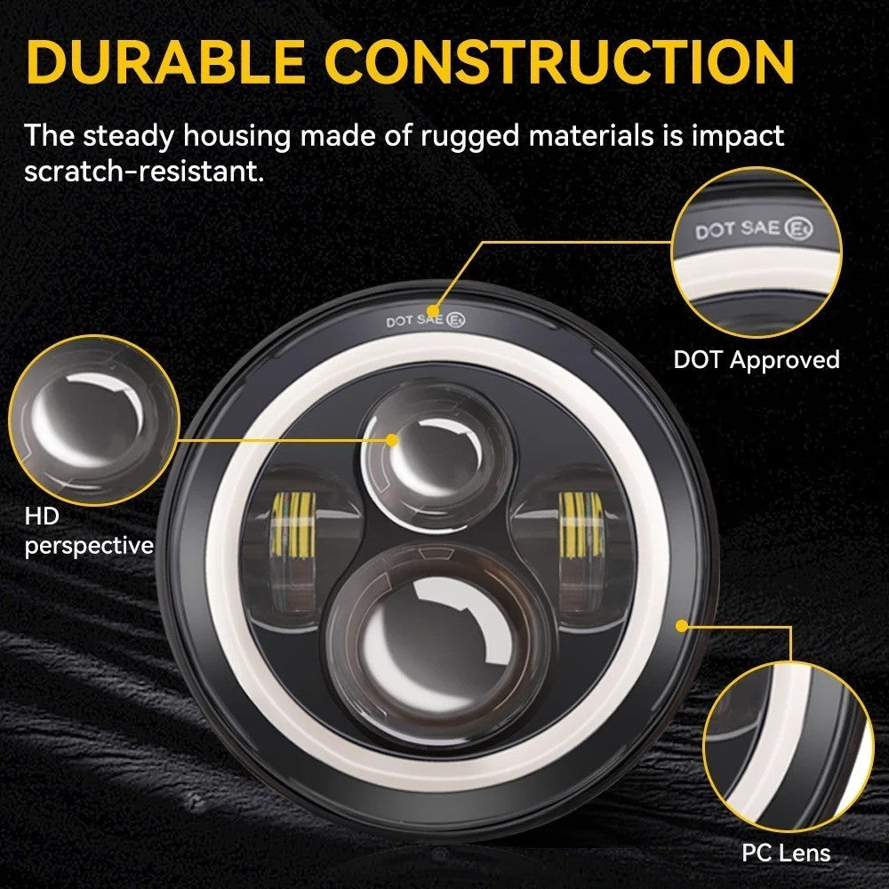 Universal Motorcycle Headlight 7" inch Motorbike Hi/Lo LED Front Light Headlamp