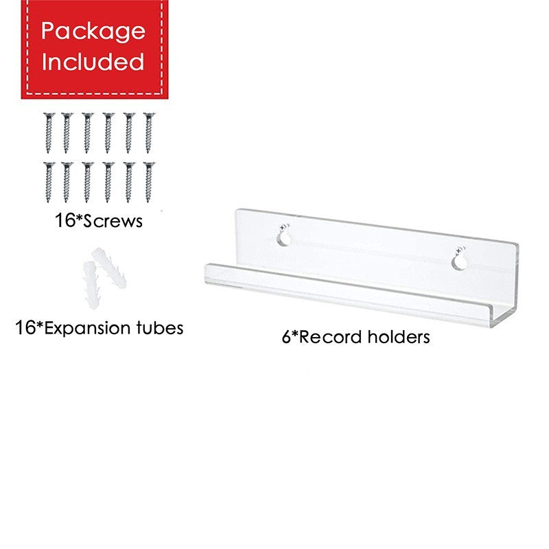6PCS Wall Mounted Floating Shelves Clear Acrylic Shelves Record Wall Display