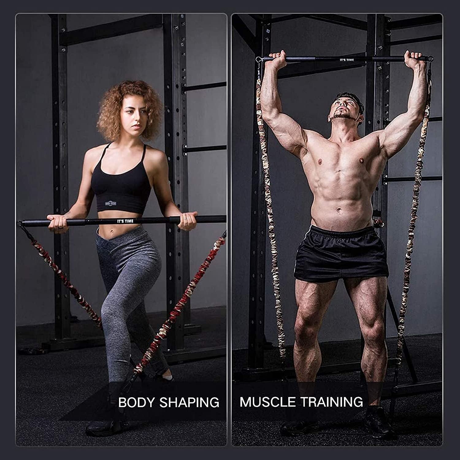 Innstar Resistance Bands Bar Black Set Home Gym Bench Up Press Squats Deadlifts