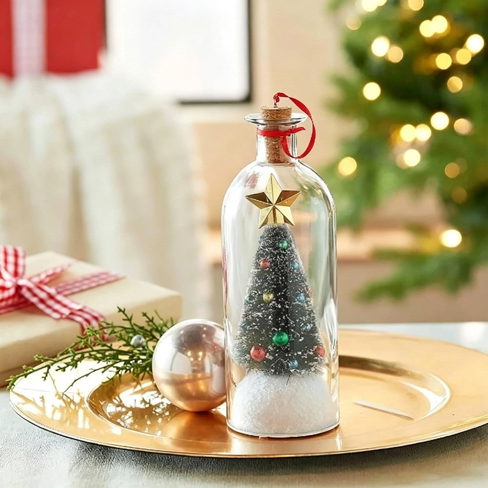 Christmas Tree Message in a Bottle with LED Voice Recording Message Arylic Decor