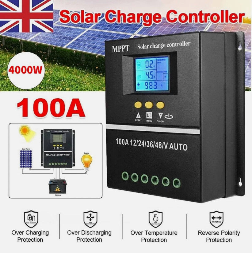 100A MPPT Solar Charge Controller 12V/24V/36V/48V Battery PV Regulator Dual USB