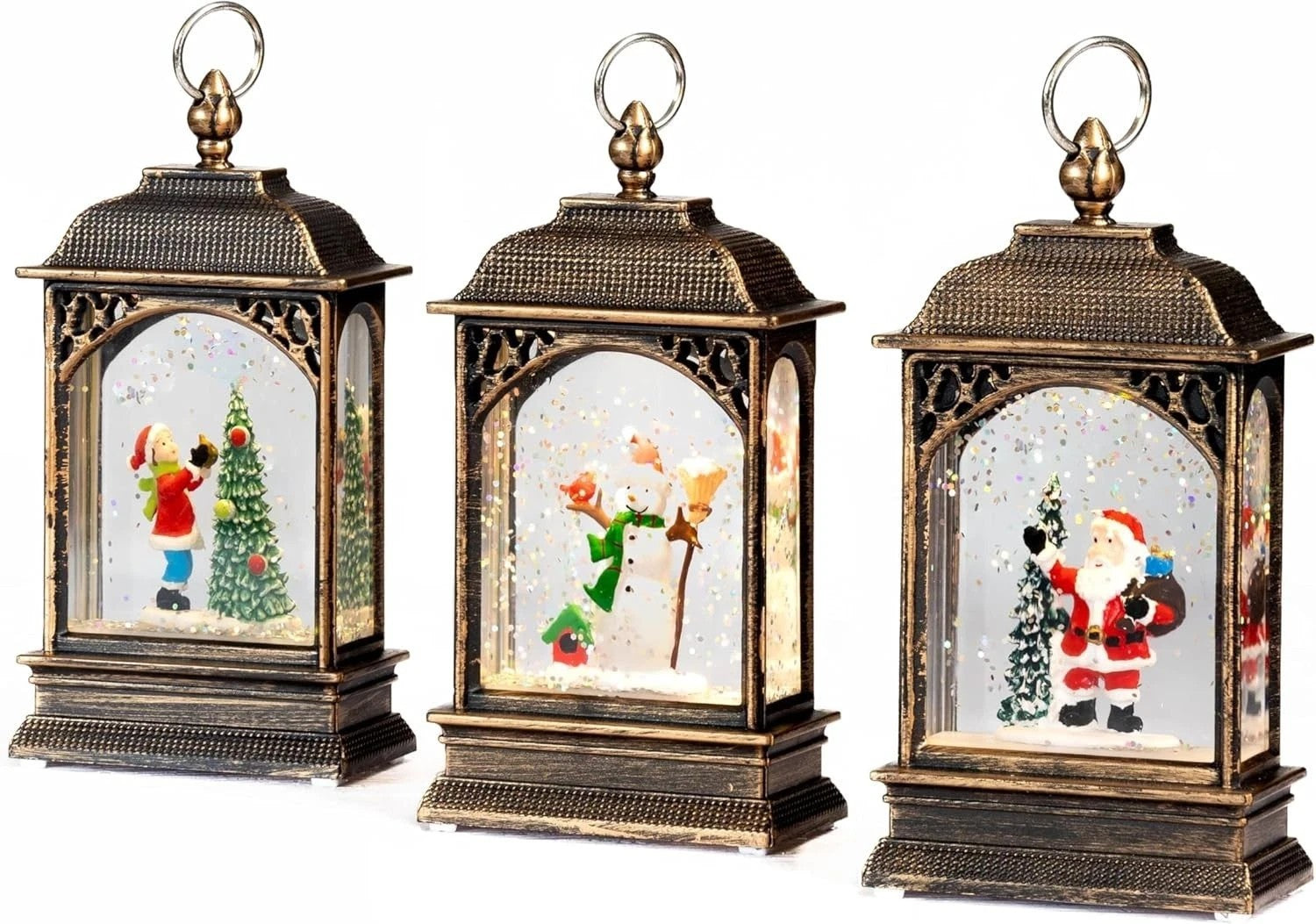 Christmas Santa Train Snow Globe Xmas Home Decor Snowman 25cm 4pc Set Reindeer