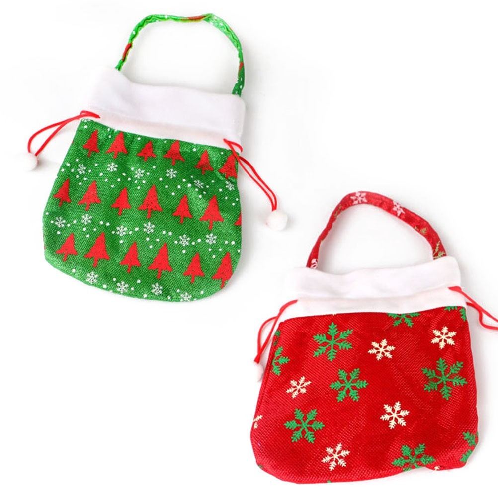 3Pcs Durable Christmas Gift Bags Candy Pouch Set Santa Snowman Designs