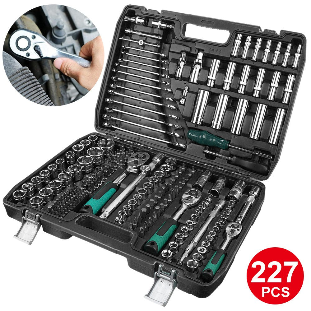 227 Pcs Professional Ratchet Socket Set 1/2" 1/4" 3/8" Tool Kit Spanners Wrench