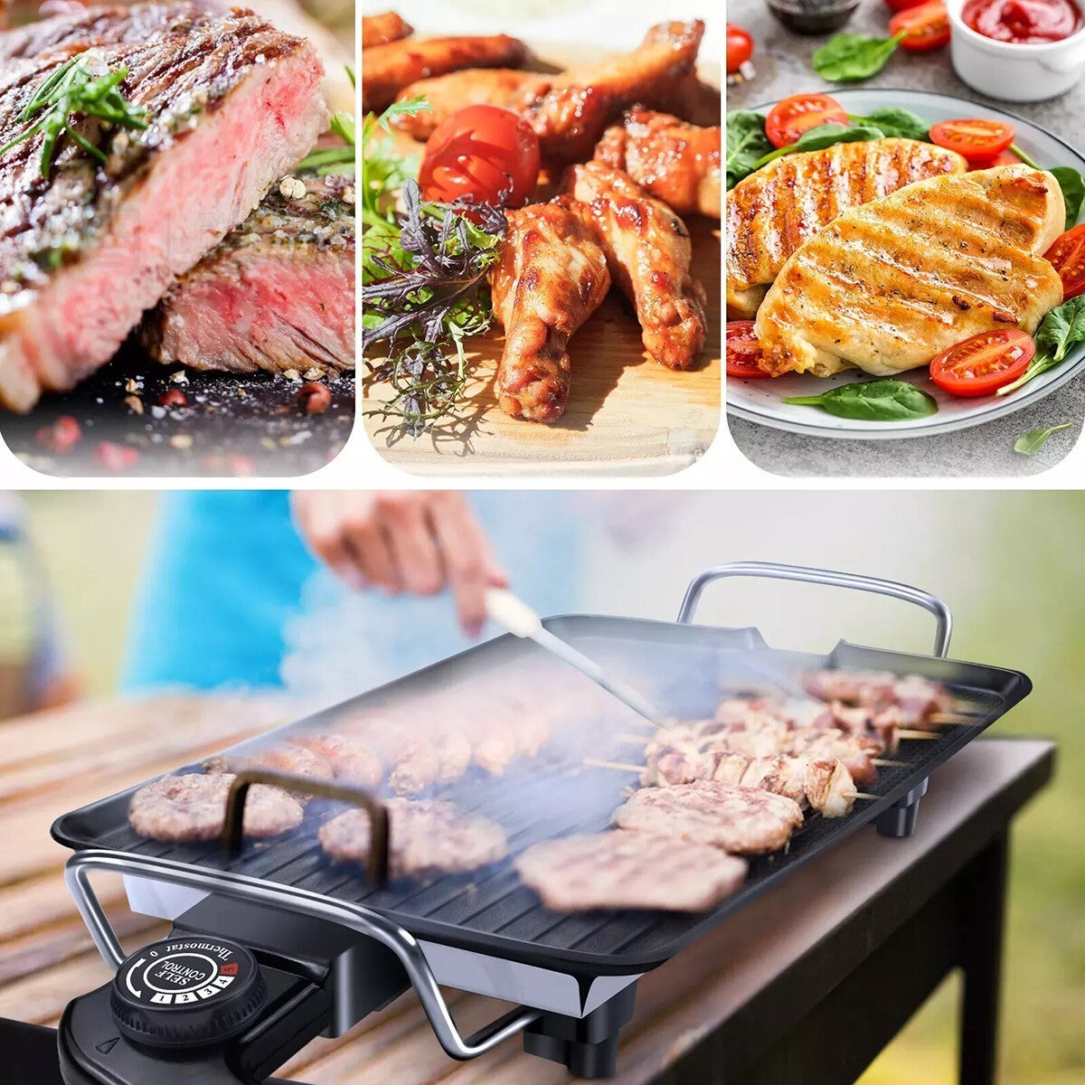 Electric Teppanyaki Table Top Grill Griddle BBQ Hot Plate Barbecue 40cmx23cm UK