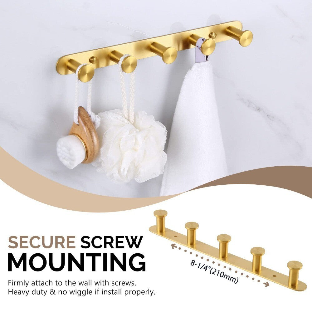 SUS304 Stainless Steel Brushed Gold Towel Rack Hook Bathroom Robe Storage Holder