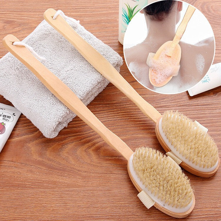 2x Shower Body Brush Natural Wooden Bath Back Massage Scrubber Extra Long Handle