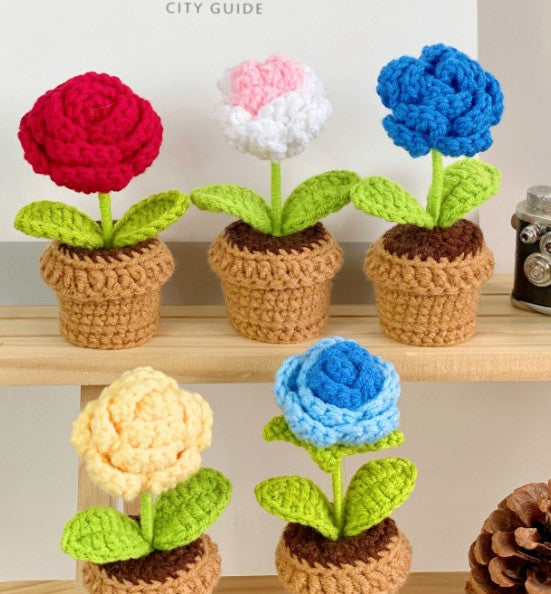 Mini Handwoven Flower Basket ,Handmade Knitted Bouquet ,Crochet Bouquet for