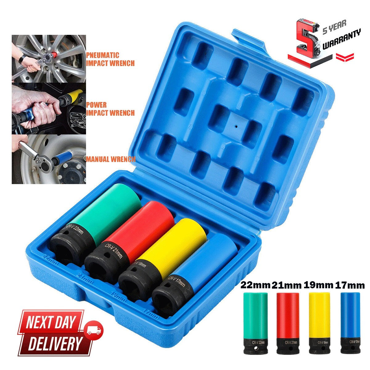 Alloy Wheel Nut Socket Impact Socket Set Metric Socket 1/2" Drive 17/19/21/22MM
