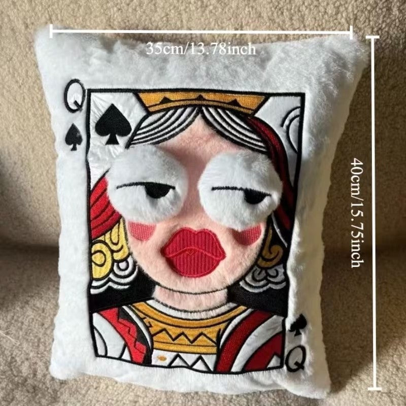 Adorable Plush Embroidered Poker Queen Cushion Soft Bed Pillow