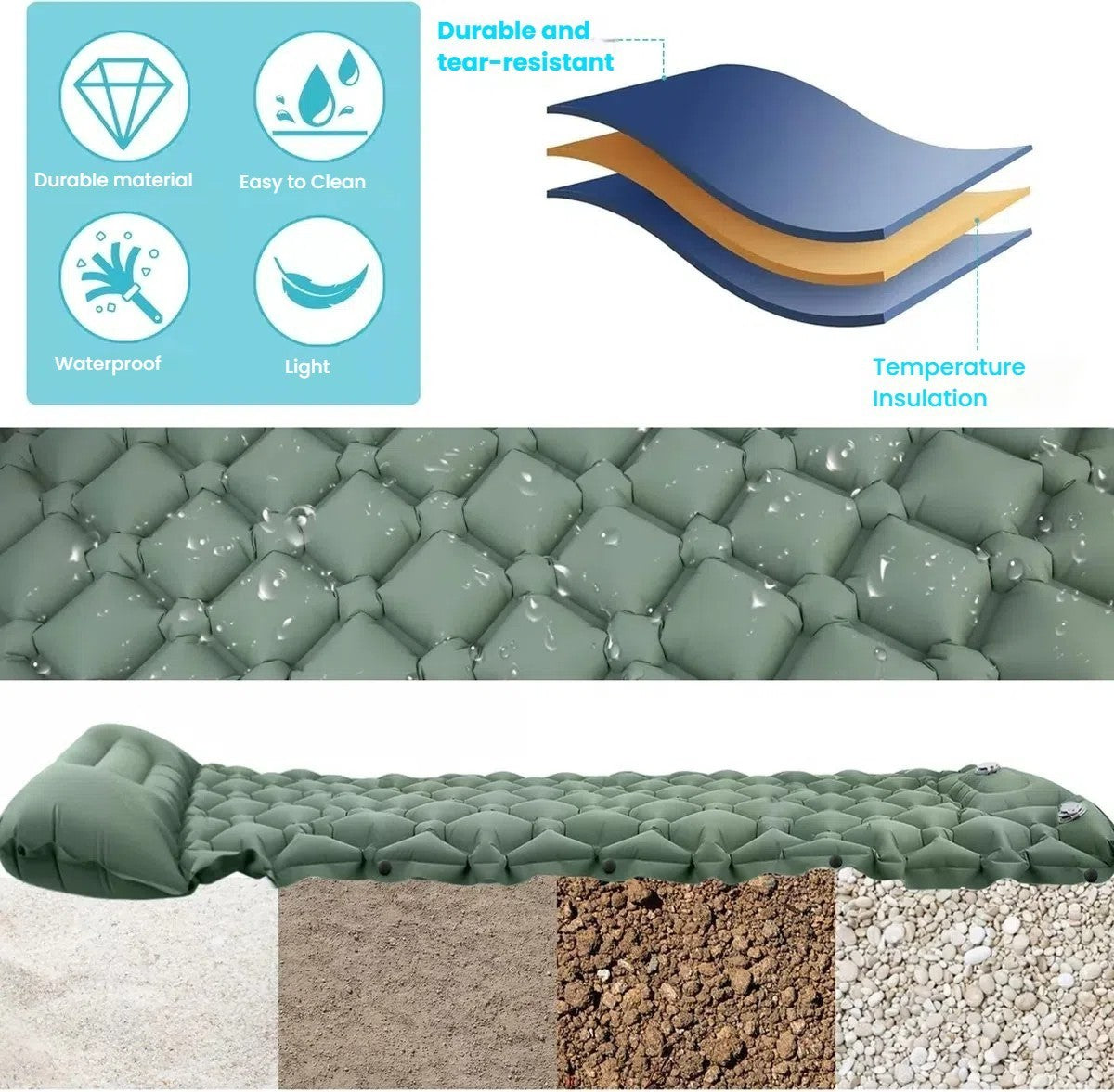 Inflating Camping Sleeping Mat Inflatable Air Mattress Bed Pillow For Hiking