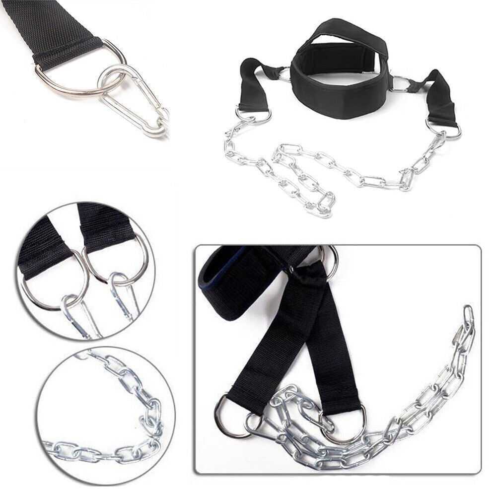Adjustable Neck Trainer Head Harness For Weight Lifting Chain Chin Strap Gym UK
