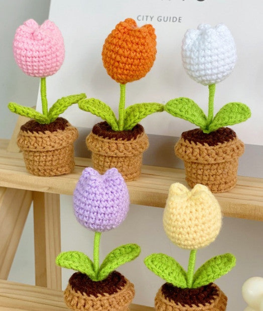 Mini Handwoven Flower Basket ,Handmade Knitted Bouquet ,Crochet Bouquet for