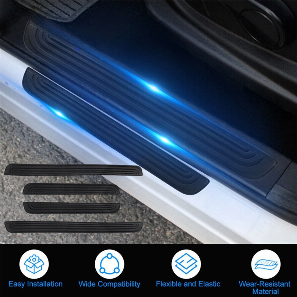 4x Rubber Car Door Scuff Plate Sill Cover Panel Step Protector Guards Universal