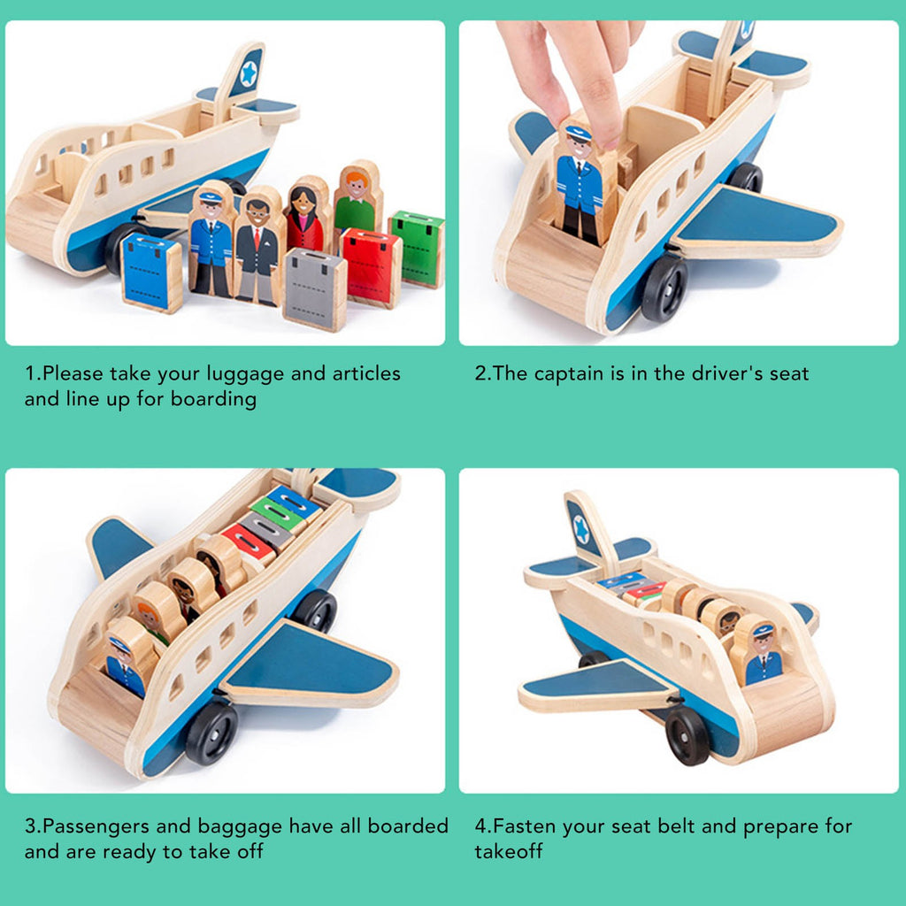 Wooden Toy Plane with Person & Suitcase Blocks Corrosion Resistant Building Set