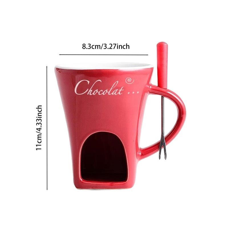 Chocolate Fondue Mugs,Premium Chocolate Fondue Coffee Cup with Fork Melting Mug