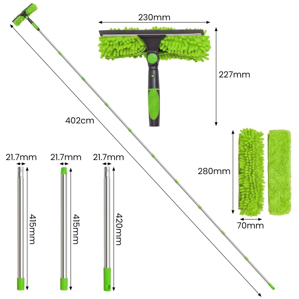 Extendable Telescopic Window Cleaner 2 in 1 Glass Washing Squeegee Tool