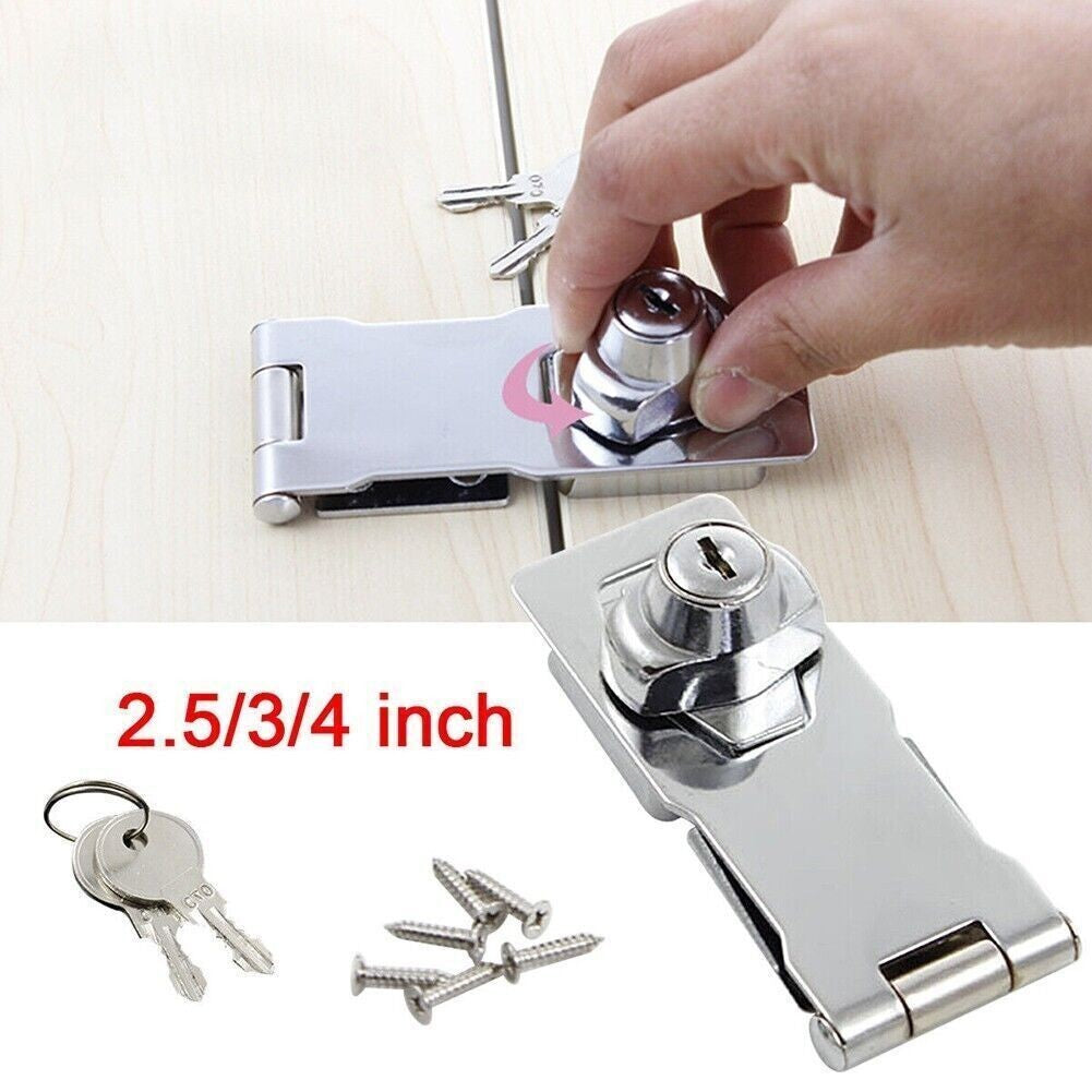 Heavy-Duty Locking Hasp And Staple With Keys Padlock Cupboard Shed Garage Lock