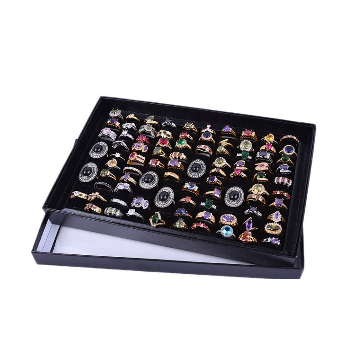 100-slot Jewelry Ring Display Organizer Case Tray Holder Earring Storage Box New