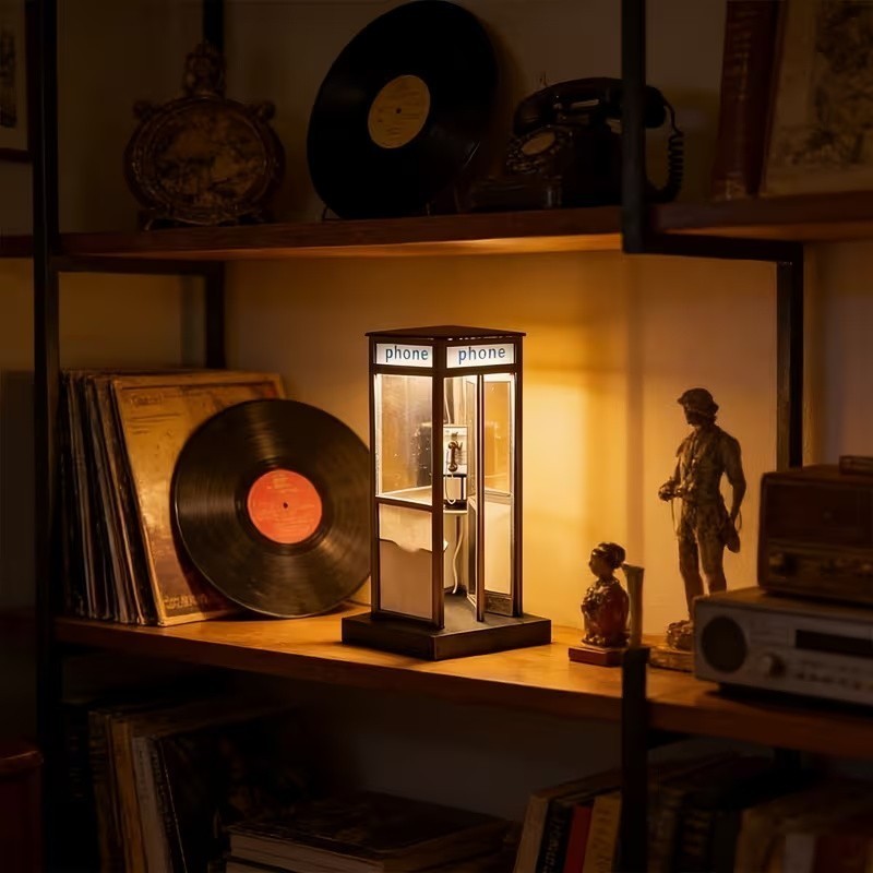 Retro Vintage Tall Phonebooth Lamp, Night Lamp Telephone Booth, LED Desk Lamp