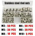 165Pcs Stainless Steel Rivet Nut Metric Blind Threaded Nuts Nutserts M3-M10