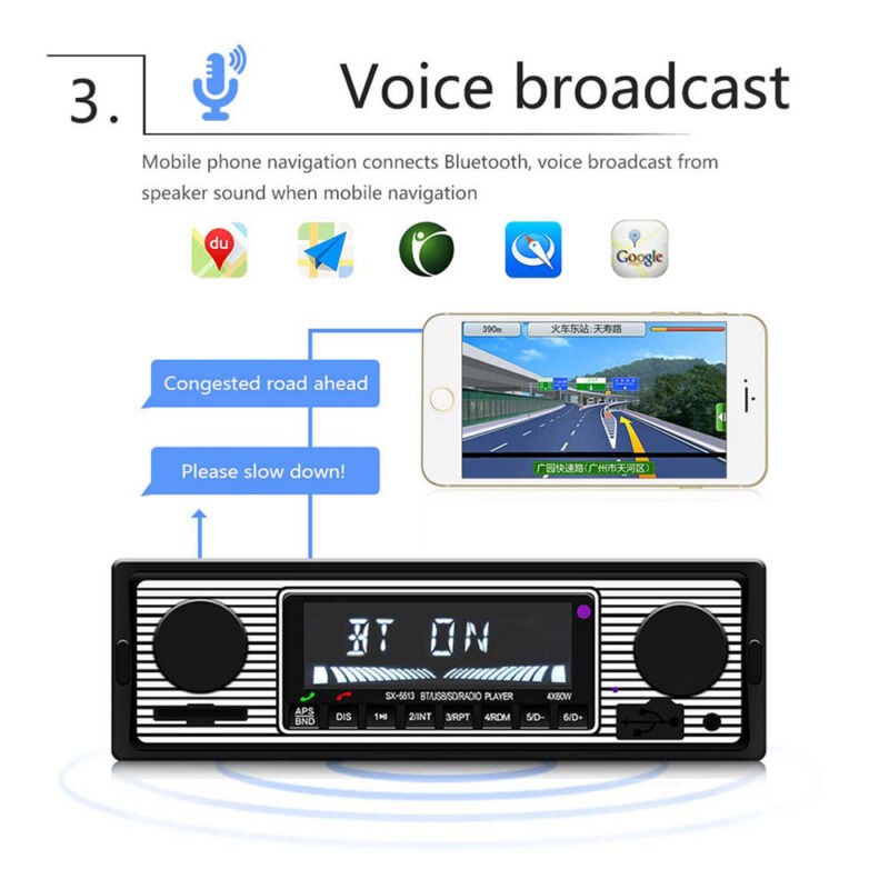 Retro Vintage Style Car Bluetooth Radio / Head Unit - Stereo - MP3 USB/AUX/SD/FM