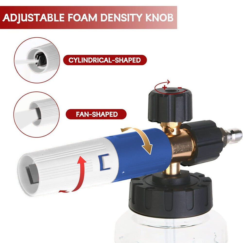 1/4 Quick Release Snow Foam Lance Pressure Washer Gun Soap Cannon 1000ML Bottles