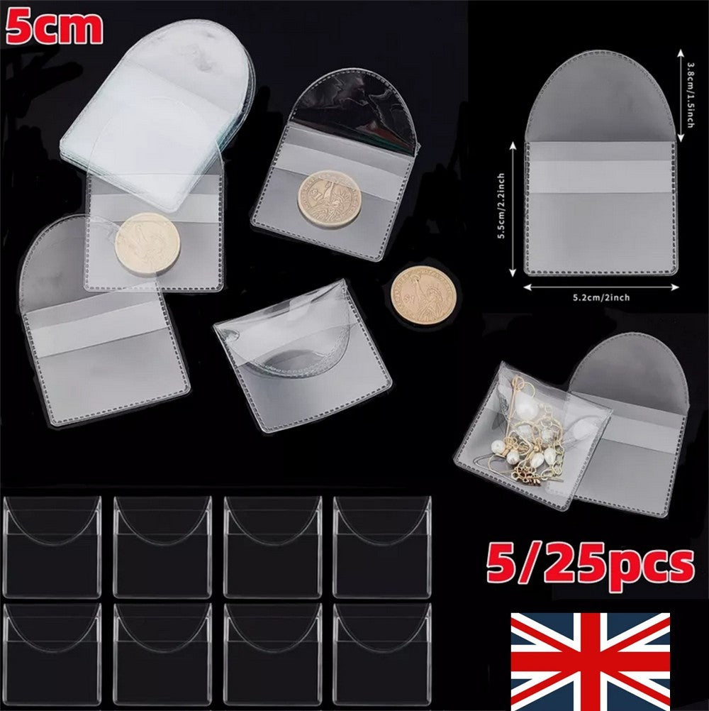 25x Single Pocket Coin Sleeves Holders 2inch Coin Flips Plastic Coin Protector