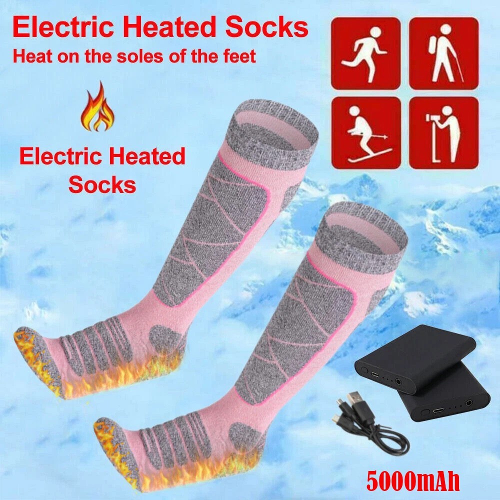 5000mAh Electric Heated Socks Foot Winter Warmer Sock Rechargeable Battery Power