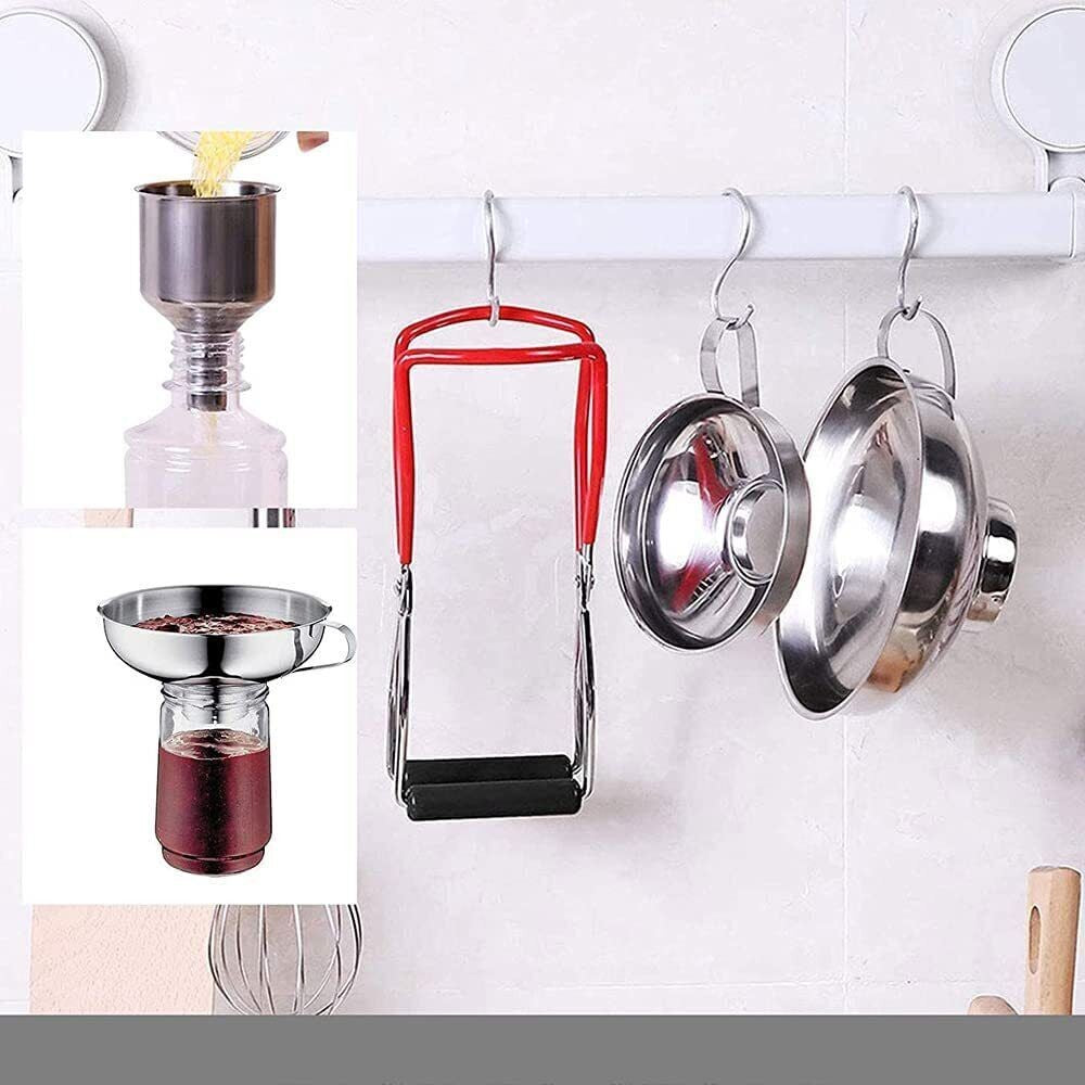 Stainless Steel Funnel Can Lifting Tongs Set Canning Hoppers Filter Jar Lifter