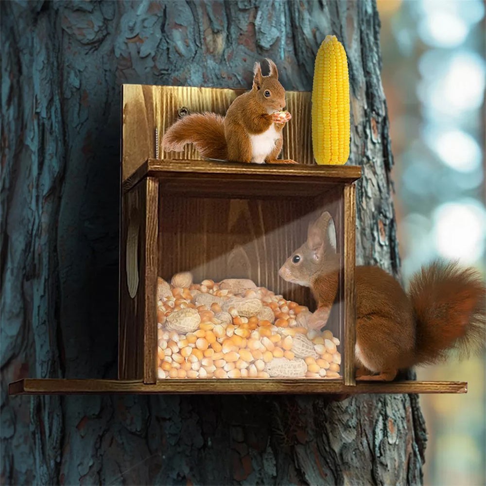Wildlife Garden Squirrel Feeder House Box with Feeding Platform & Lift Up Lid UK