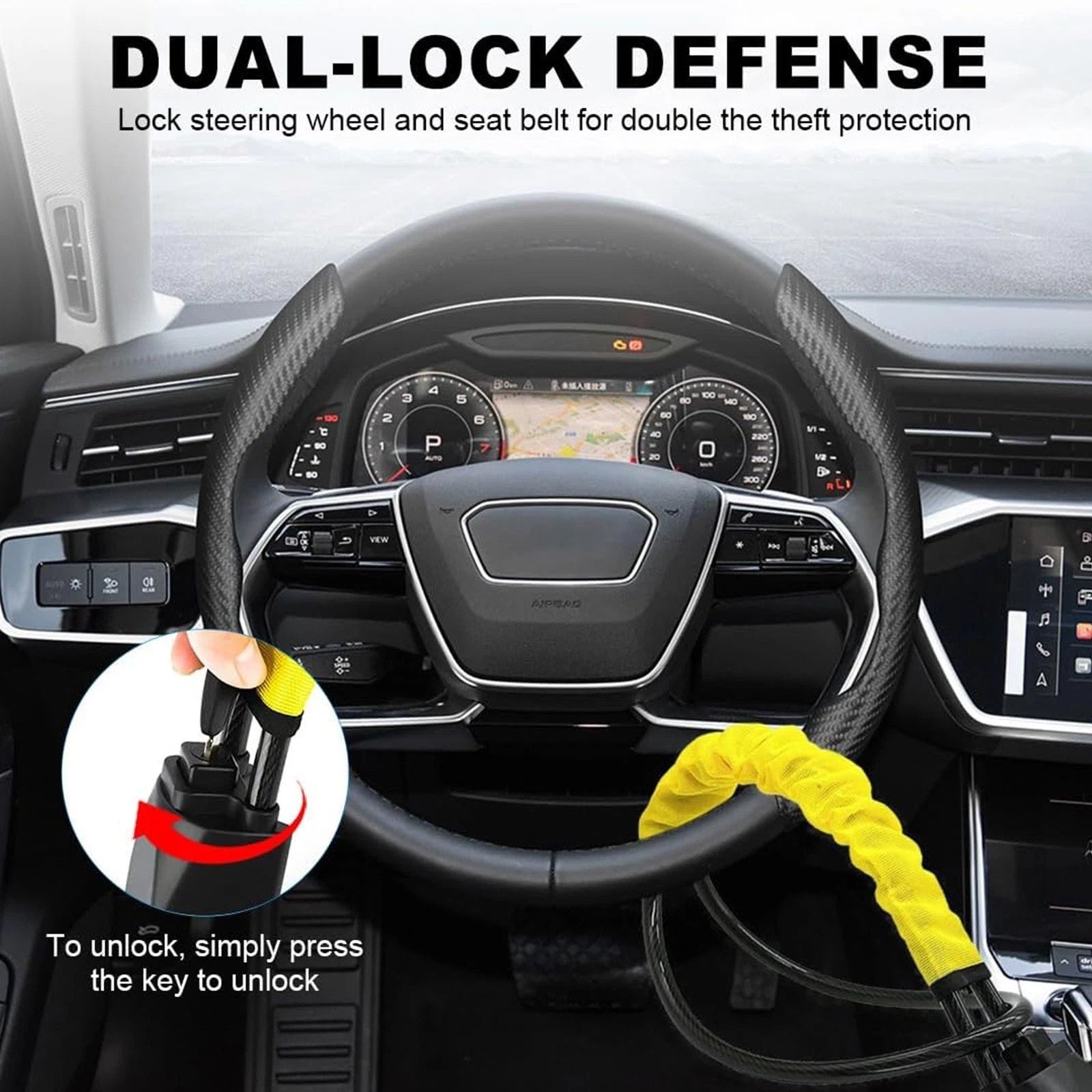 Seat Belt Lock Steering Wheel Lock Car Security Anti-Theft Device Accessory Keys