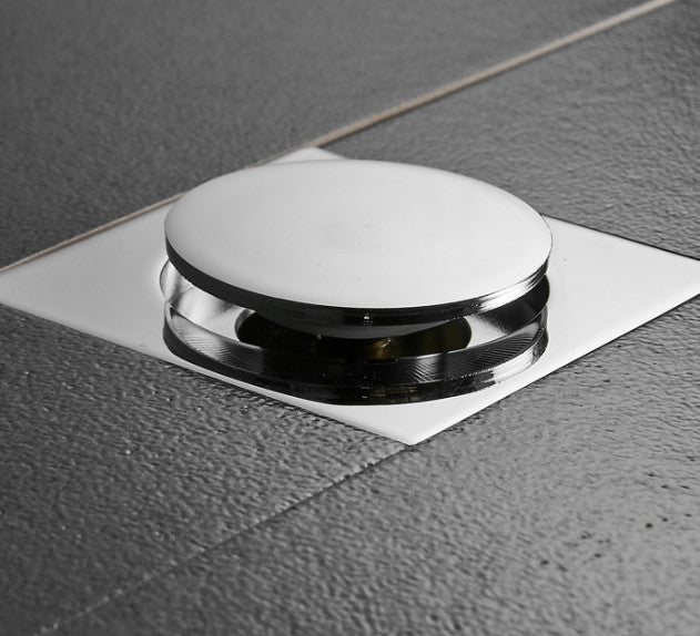 Brass Square Bathroom Shower Pop Up Floor Drain Anti Odor Invisible Drainer