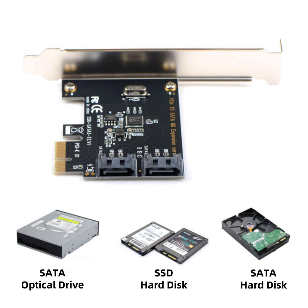 1X PCI Express PCIe to SATA3.0 6G 2-Port Expansion Controller Card Adapter