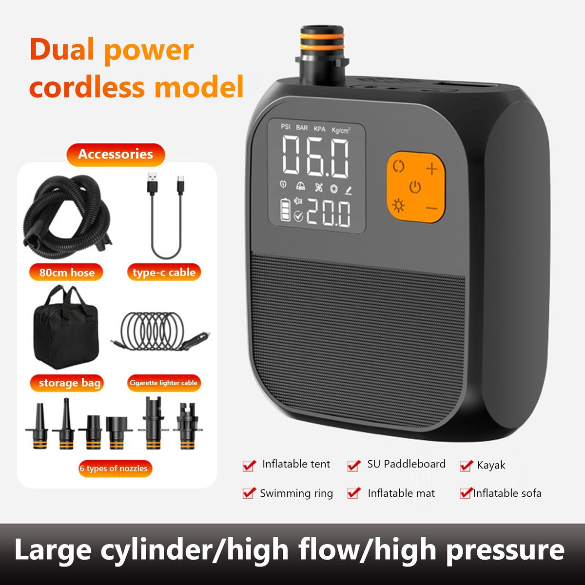 25PSI Electric Paddle Board Pump Rechargeable SUP Pump Portable Electric Pump