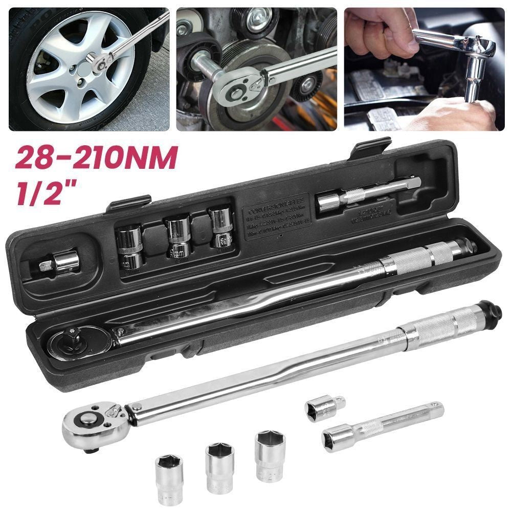 28-210Nm 1/2 Inch Ratchet Torque Wrench Socket Kit With Carry Storage Case