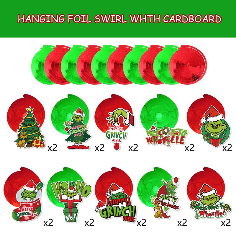 50X Christmas Grinch Hanging Swirl Decor Party Home Decor Christmas Hanging