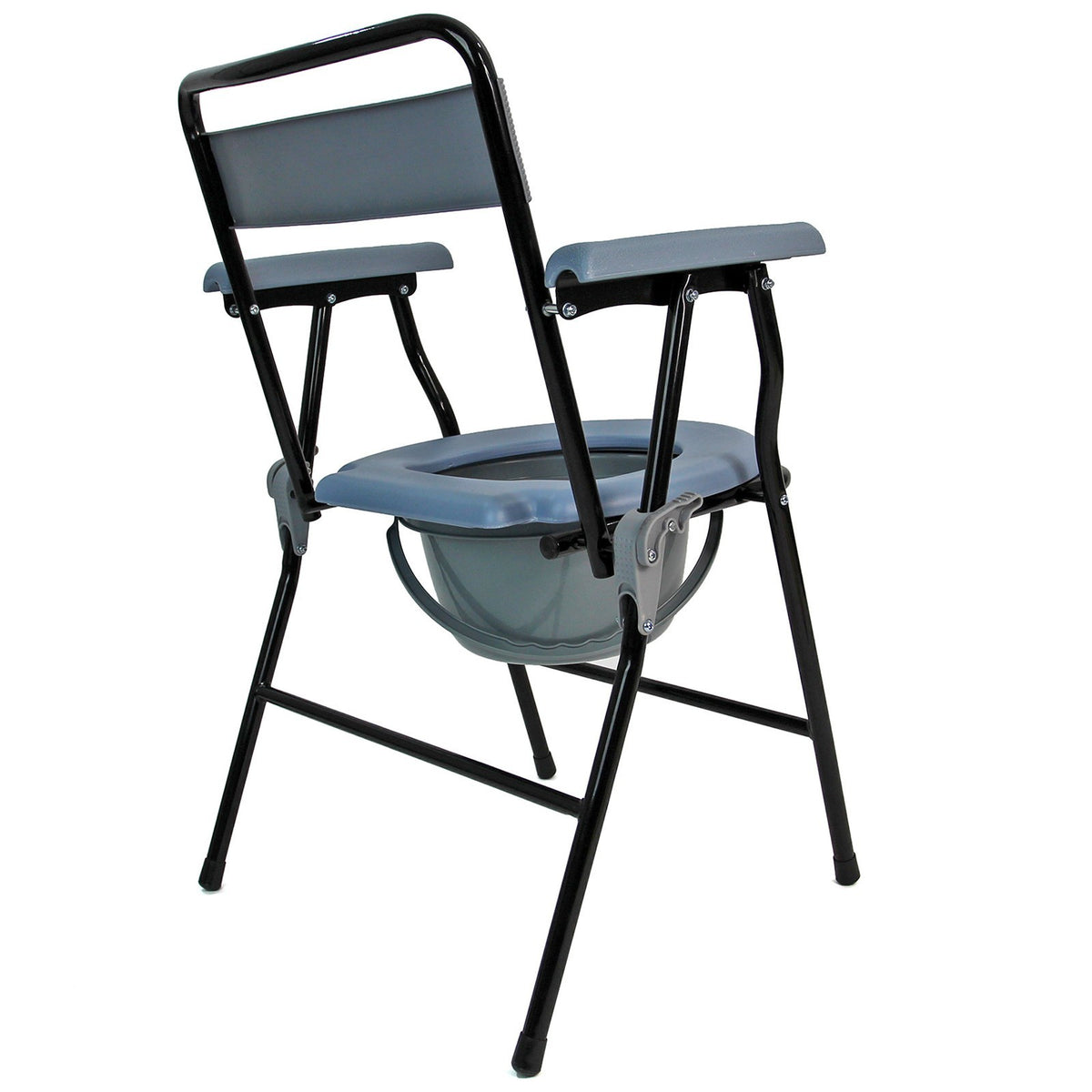 Folding Steel Commode Chair Portable Toilet with Safety Lock and 4 Litre Pail