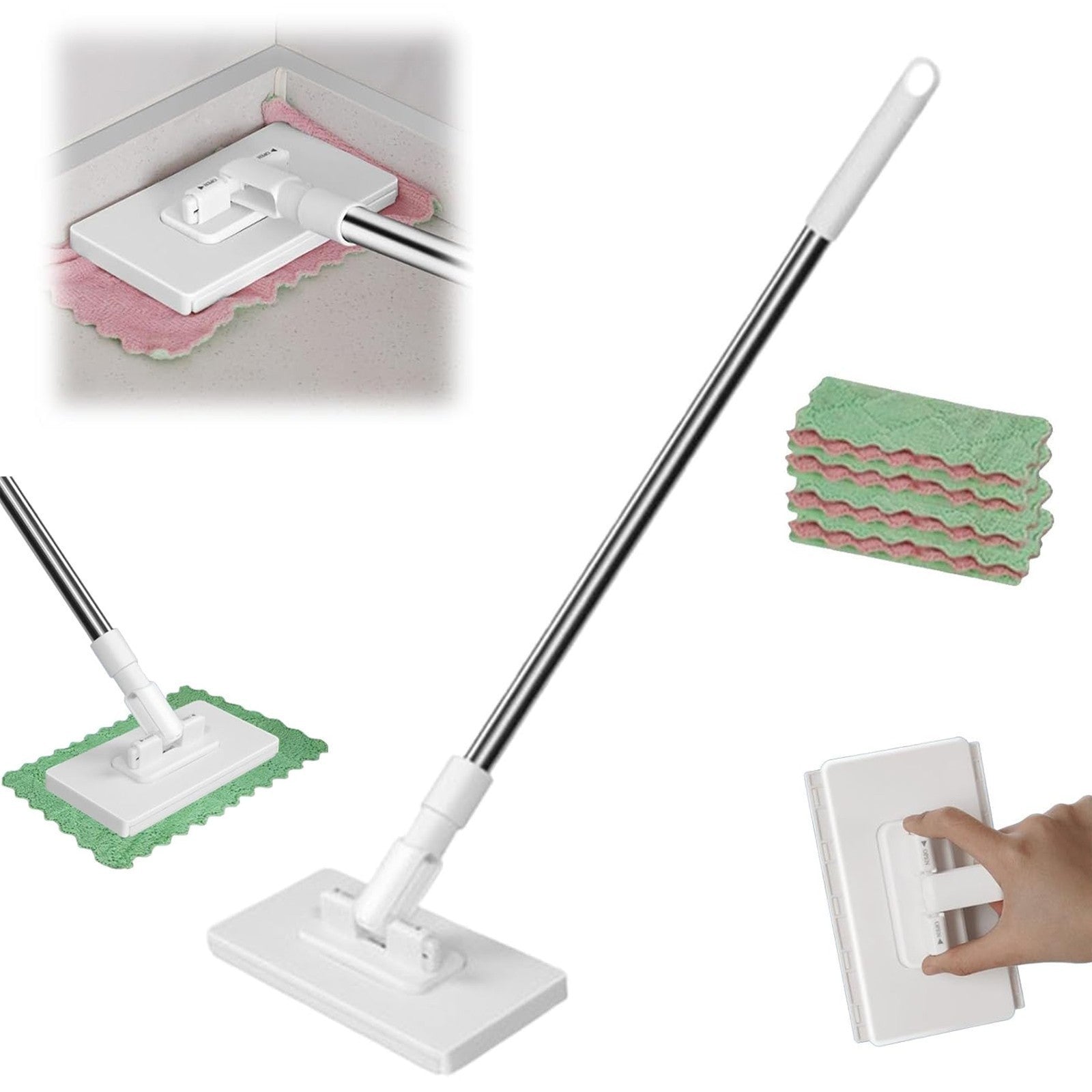 Disposable Dust Mop with 4 Reusable Cloths for Easy Cleaning and Dust Control