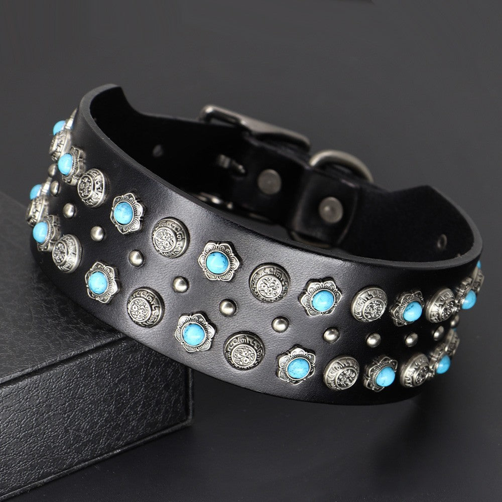 STUDDED DOG COLLAR STRONG BIG DOG COLLARS STAFFY PITBULL HEAVY DUTY L/XL