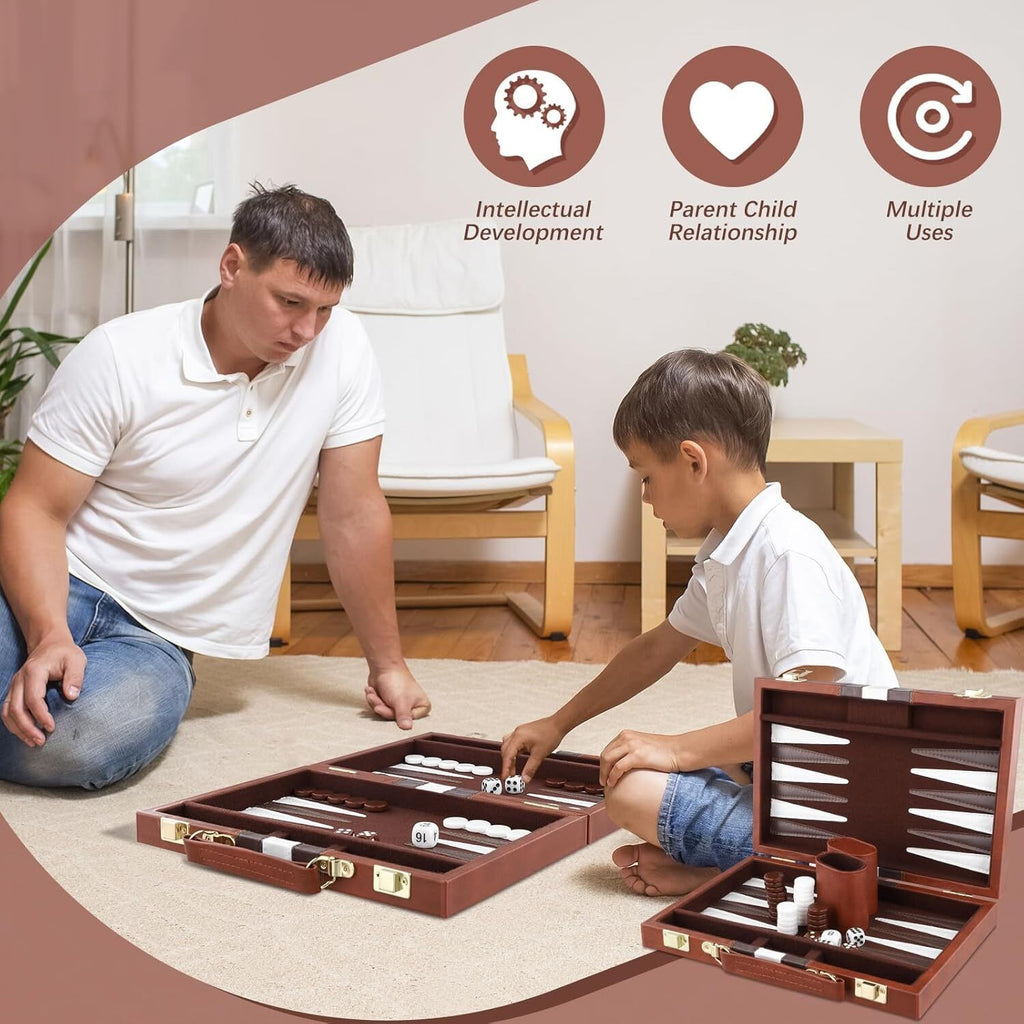 18″ Premium Leather Backgammon Board Game Set for Adults Kids Classic Game
