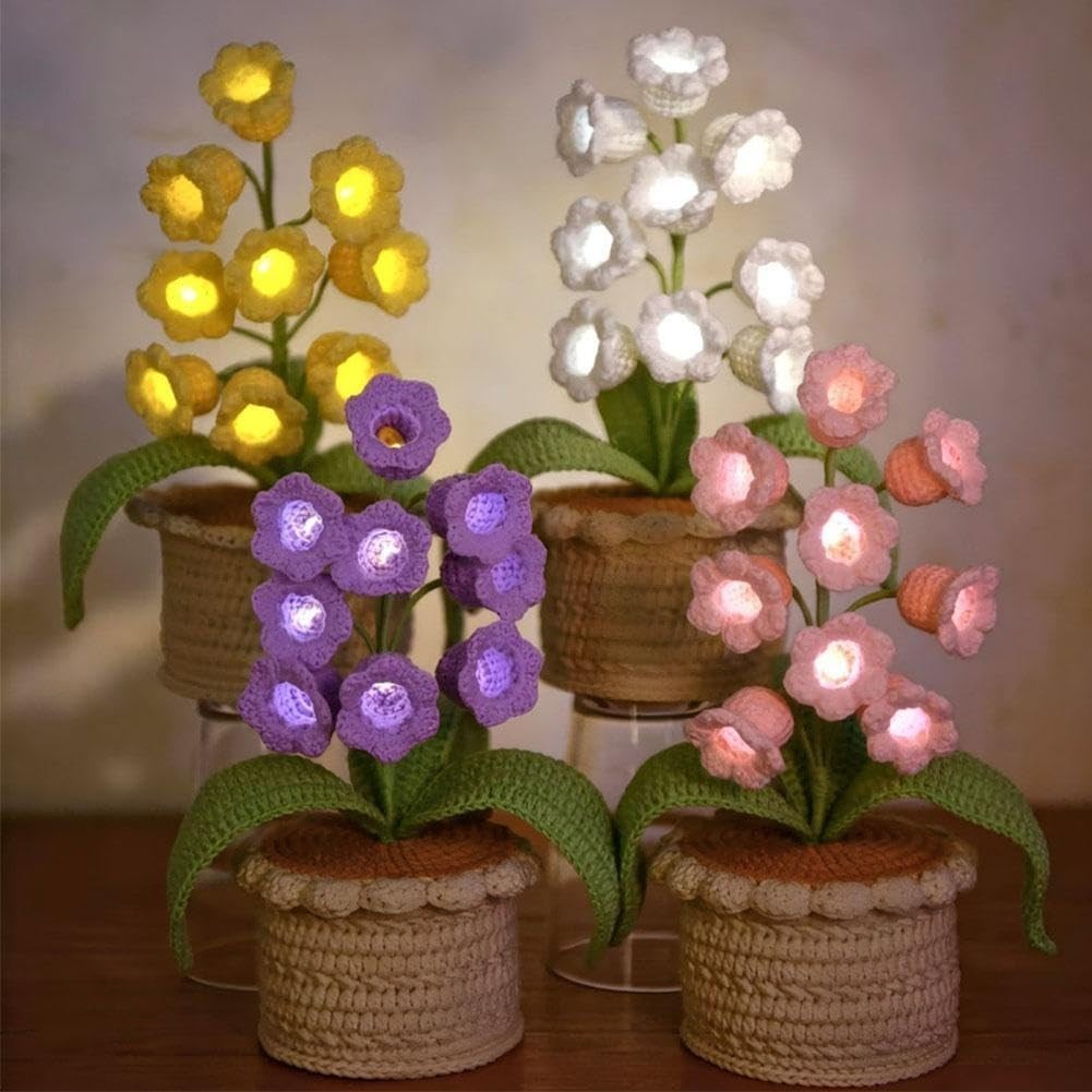 Lily of the Valley Lamp, Crochet Flowers LED Lantern Gift For Valentine's Day