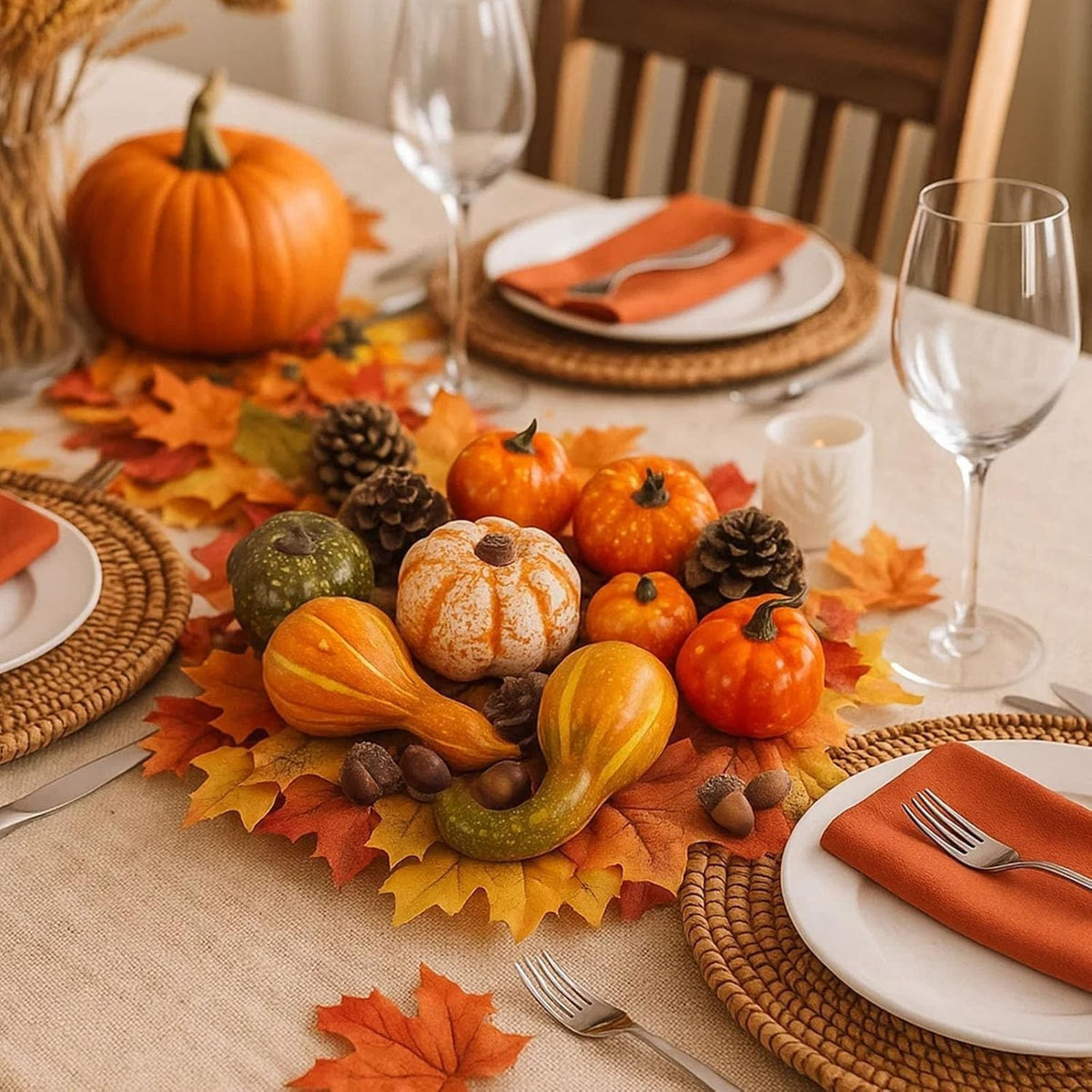 50Pcs Autumn Decorations Artificial Halloween Pumpkins Fake Mini  Maple Leaves