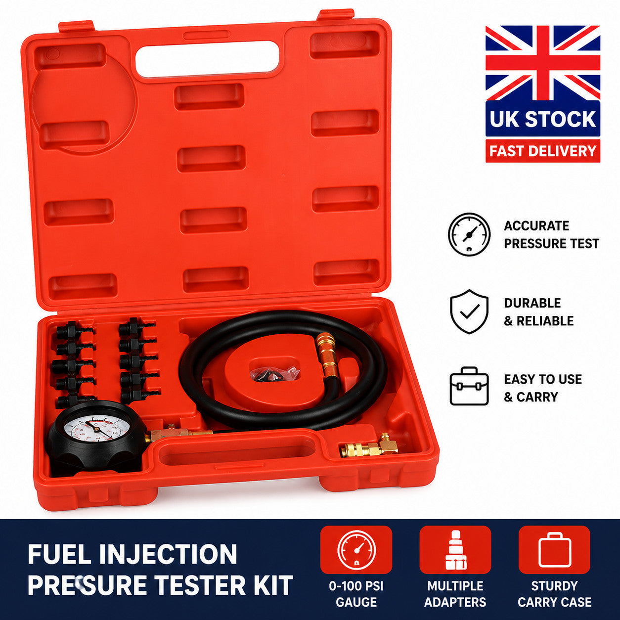 13 Pcs Engine Oil Pressure Test Kit Clear Dual Range Scale Gauge Carrying Case