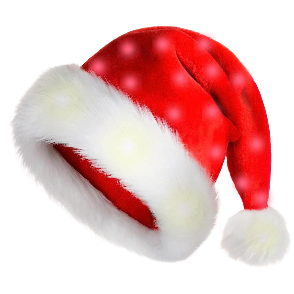 Christmas Hat with LED Lights Funny Santa Hat Plush Faux Fur Xmas Holiday Hat