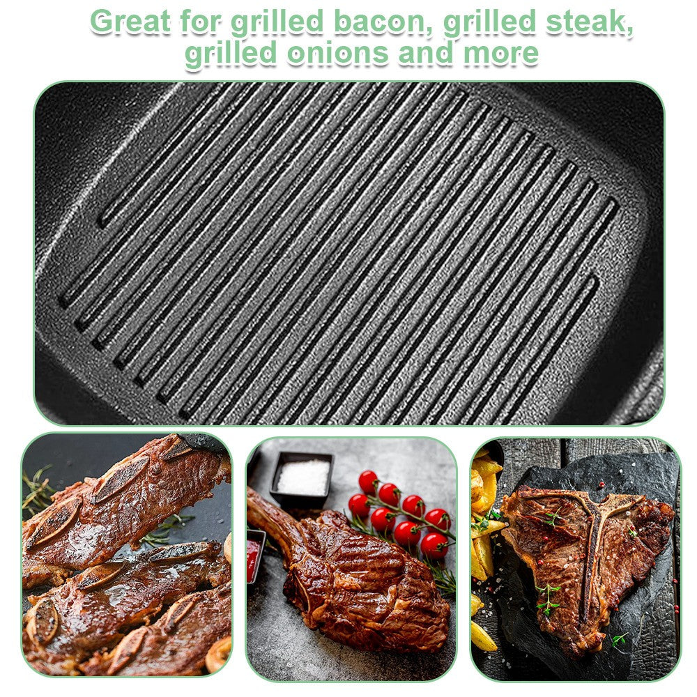 Cast Iron Griddle Frying Pan Grill Non-Stick Skillet Cooking Fry Square Steak UK