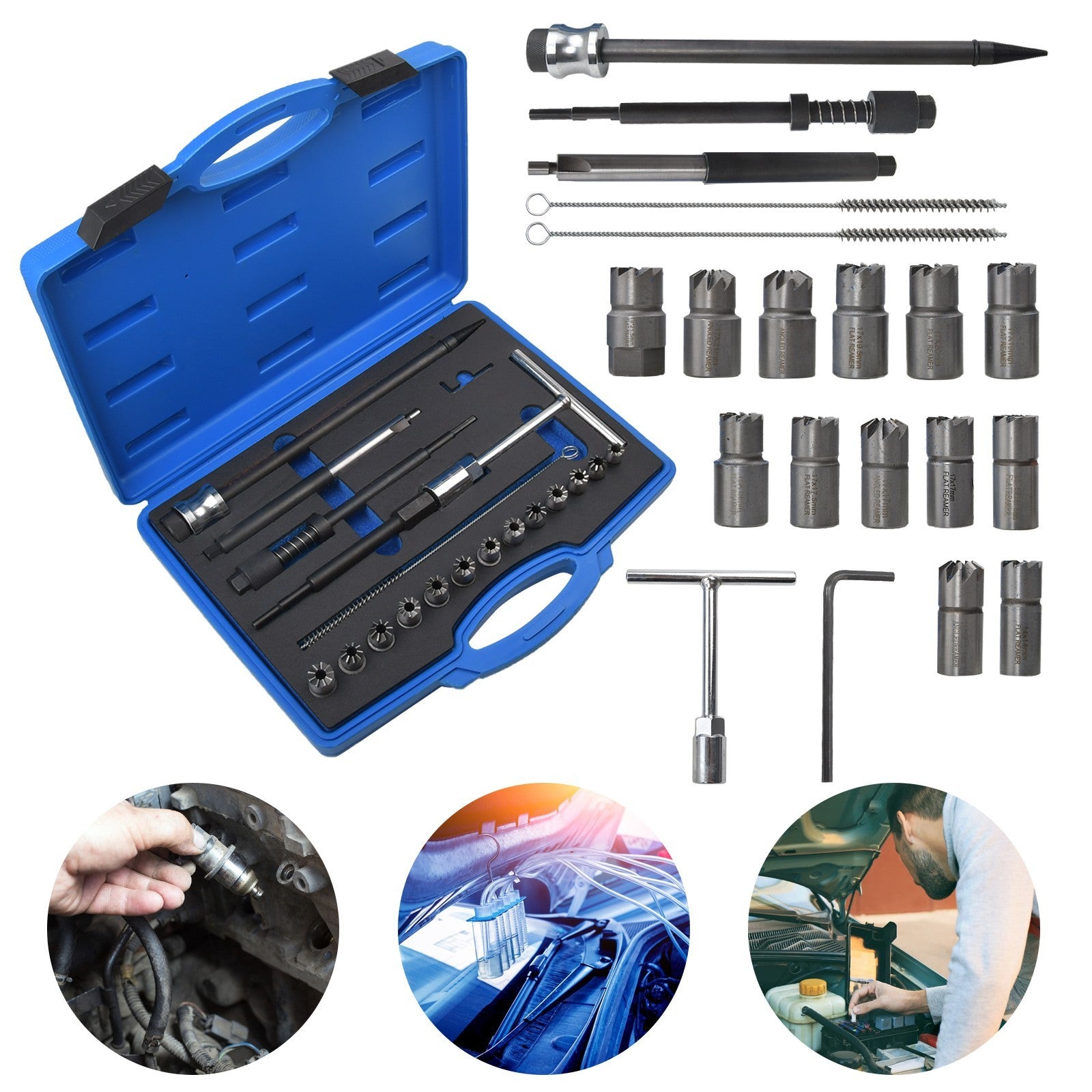 21 Pcs Diesel Injector Seat Cutter Repair Kit For Delphi Bosch Car Van Engines