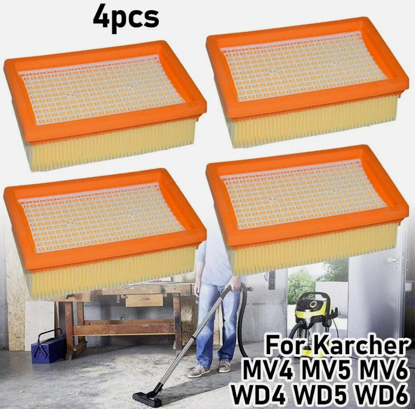 4Pcs Flat-Pleated Filter For Karcher WD4/WD5/WD6/MV4/MV5/MV6 Vacuum Cleaner Tool