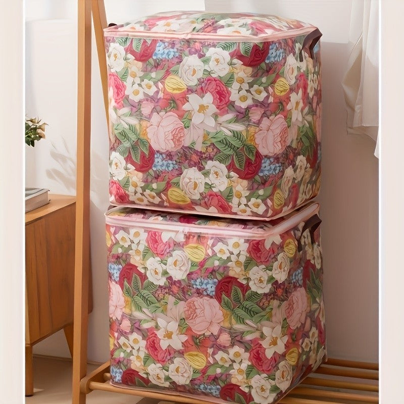 Flower Storage Bag Double Zipper Clothes and Blankets Storage Fabric Moving Bag
